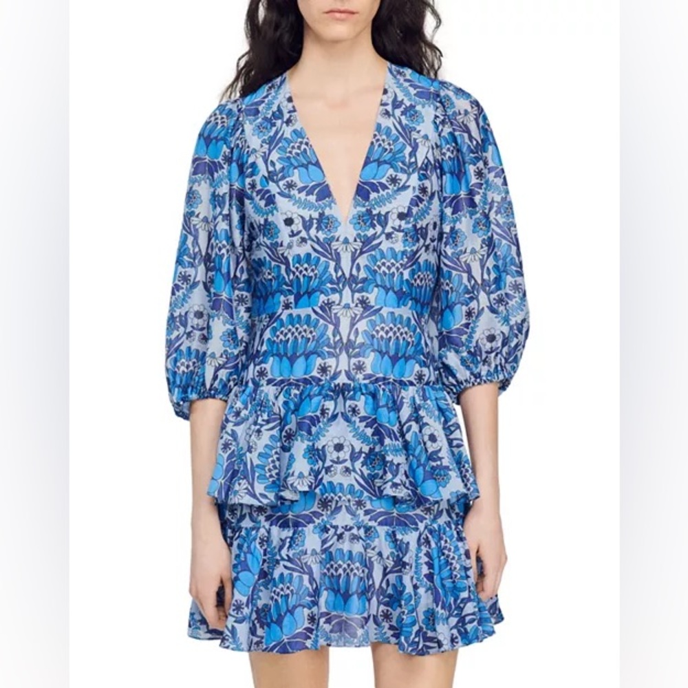 Sandro Evans Blue Floral Dress Size S
